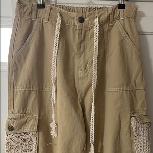 POL pants Beige Cargo Pants with Crochet